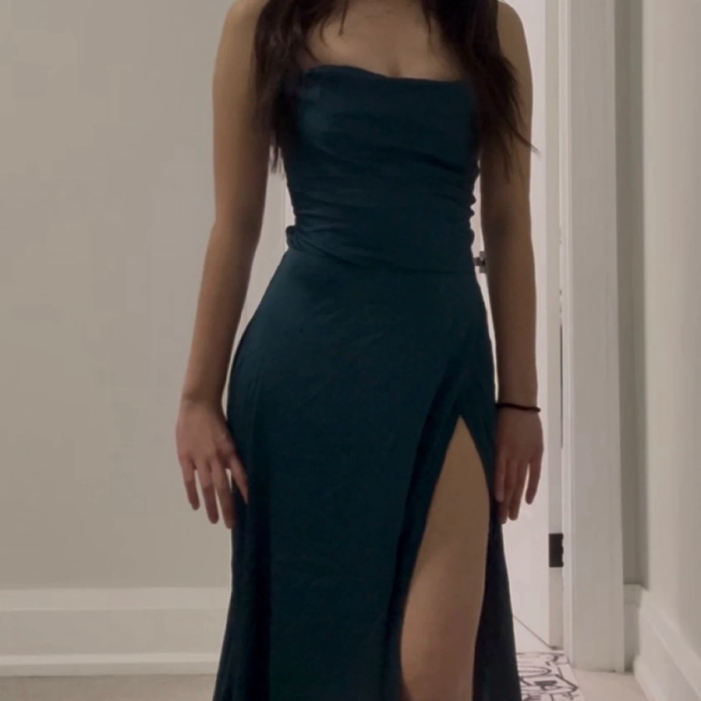 Emerald Green Strapless High-Slit Maxi Dress