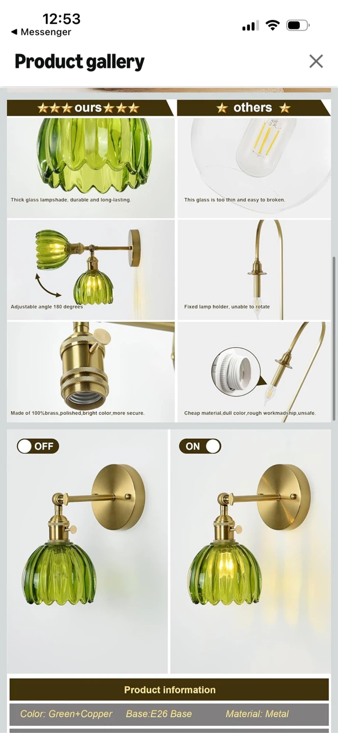 Brass and Green Glass Wall Sconce- brand new in box - photo 3