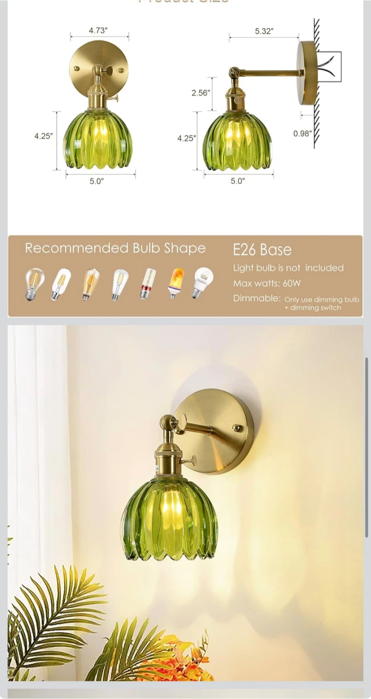 Brass and Green Glass Wall Sconce- brand new in box - photo 4