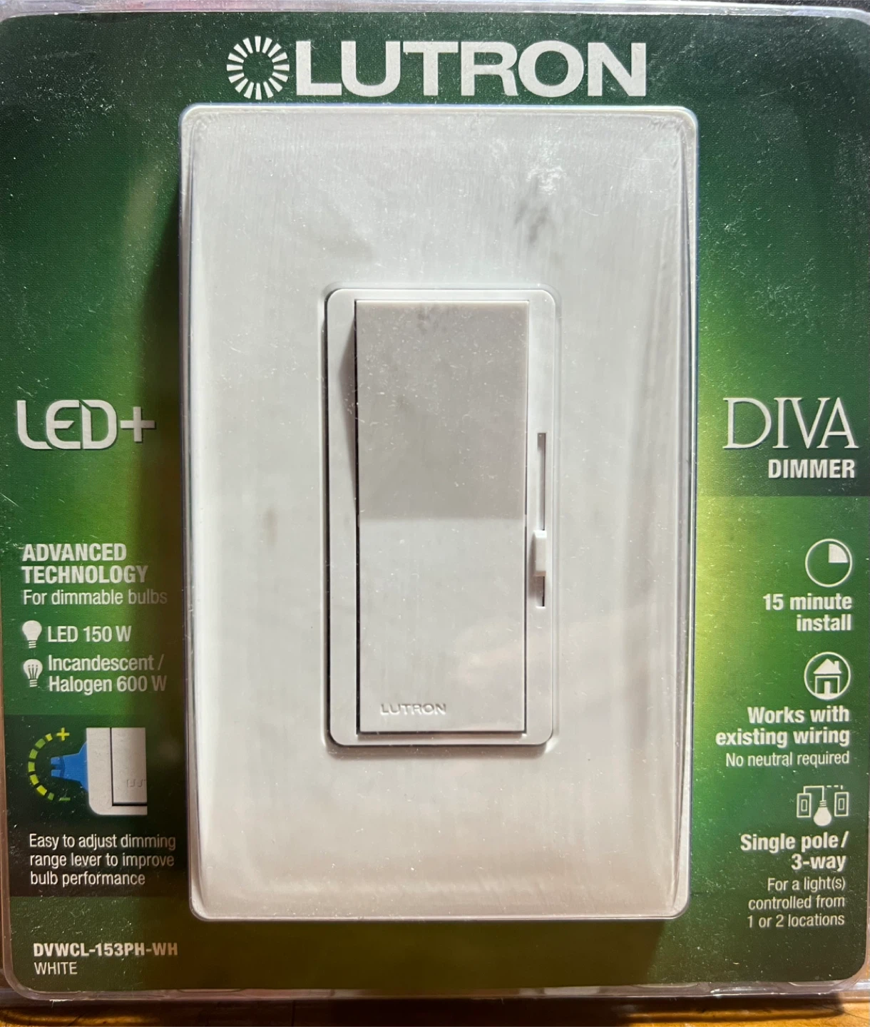Lutron Diva Dimmer DVCL-153PH-WH