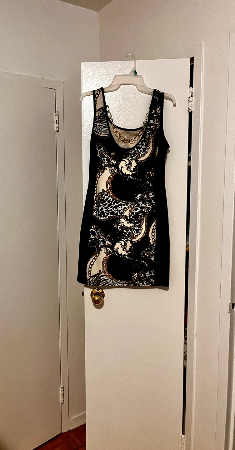 Women's Sleeveless Tank Dress with Gold Chain Detail