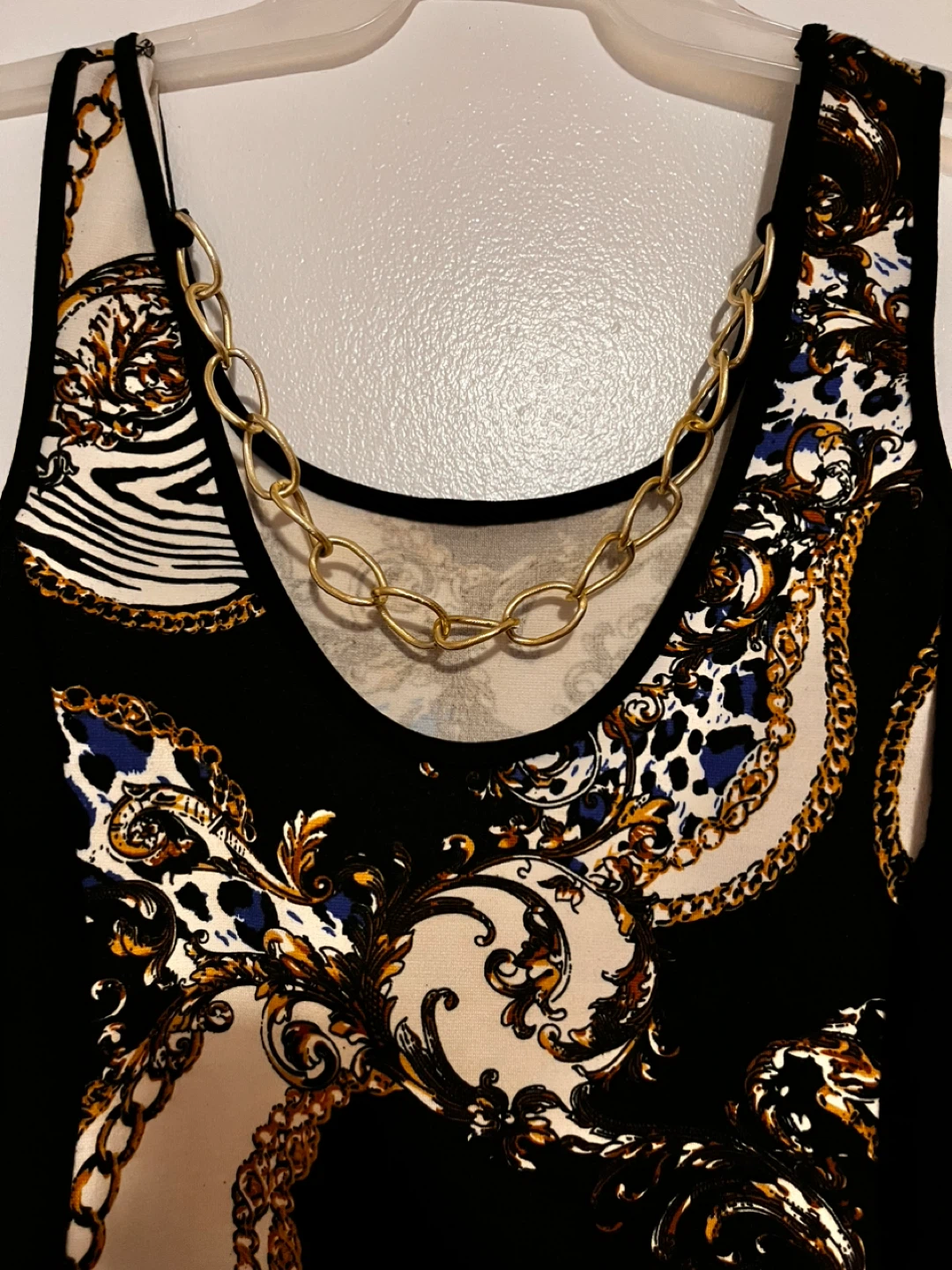 Women's Sleeveless Tank Dress with Gold Chain Detail - photo 2