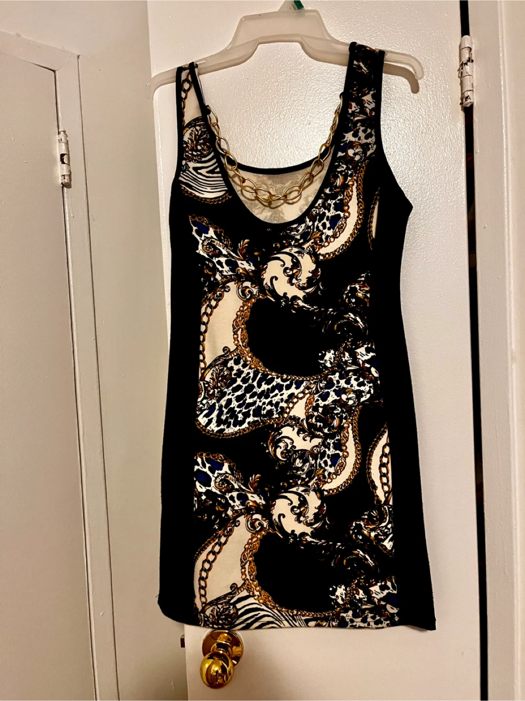 Women's Sleeveless Tank Dress with Gold Chain Detail - photo 4