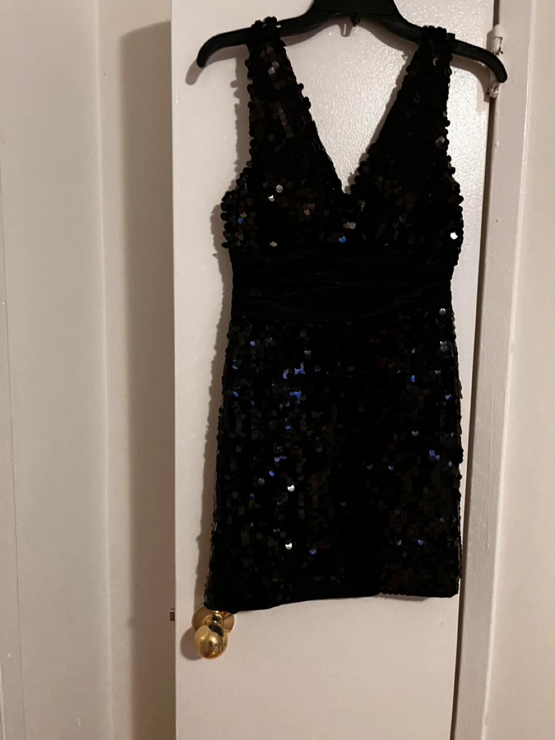 Size S Black shimmering sequins V-Neck mini Dress - photo 3