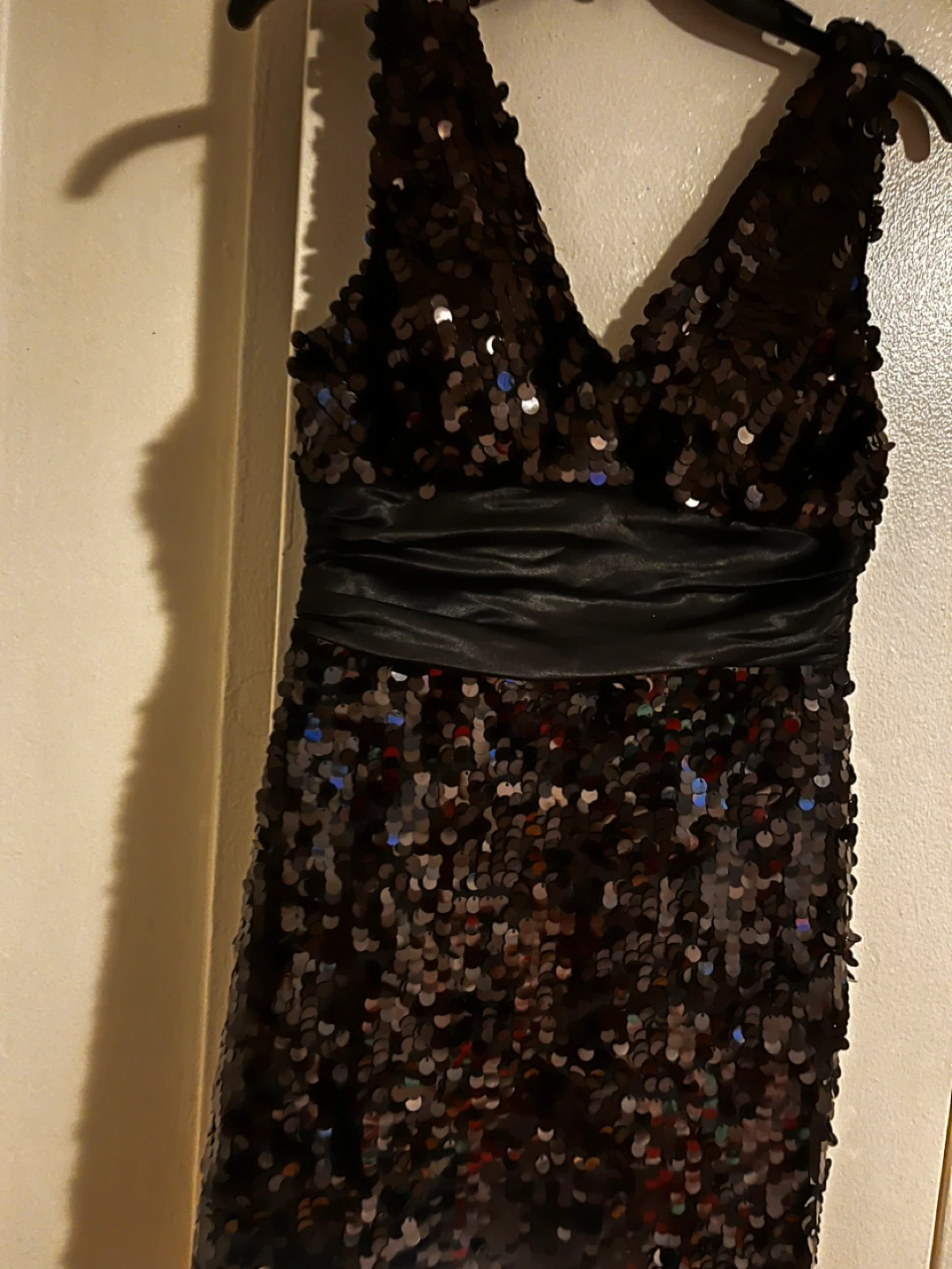 Size S Black shimmering sequins V-Neck mini Dress - photo 5
