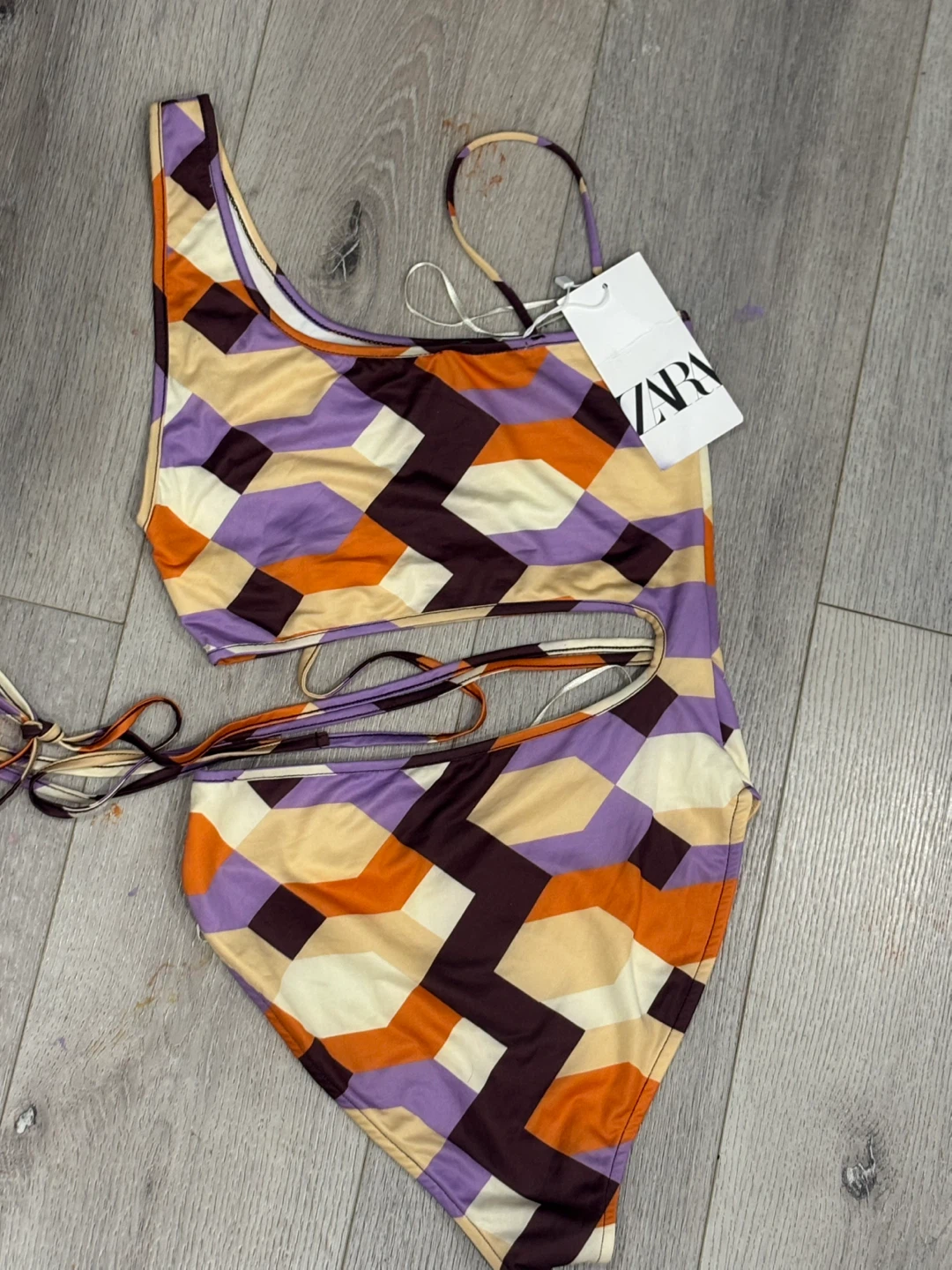 Zara One-Piece Swimsuit Geometric Print Cut-Out Size Small S - photo 4