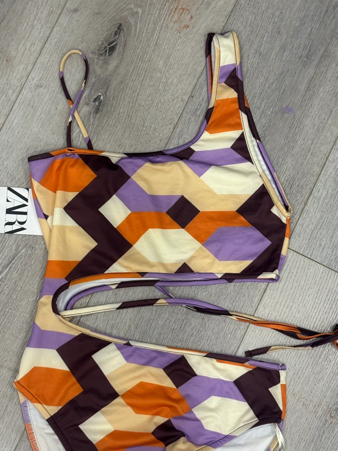 Zara One-Piece Swimsuit Geometric Print Cut-Out Size Small S - photo 2