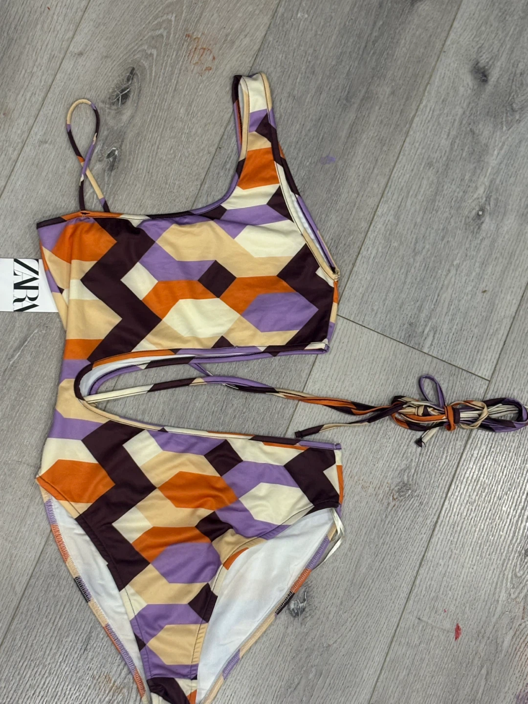 Zara One-Piece Swimsuit Geometric Print Cut-Out Size Small S - photo 5