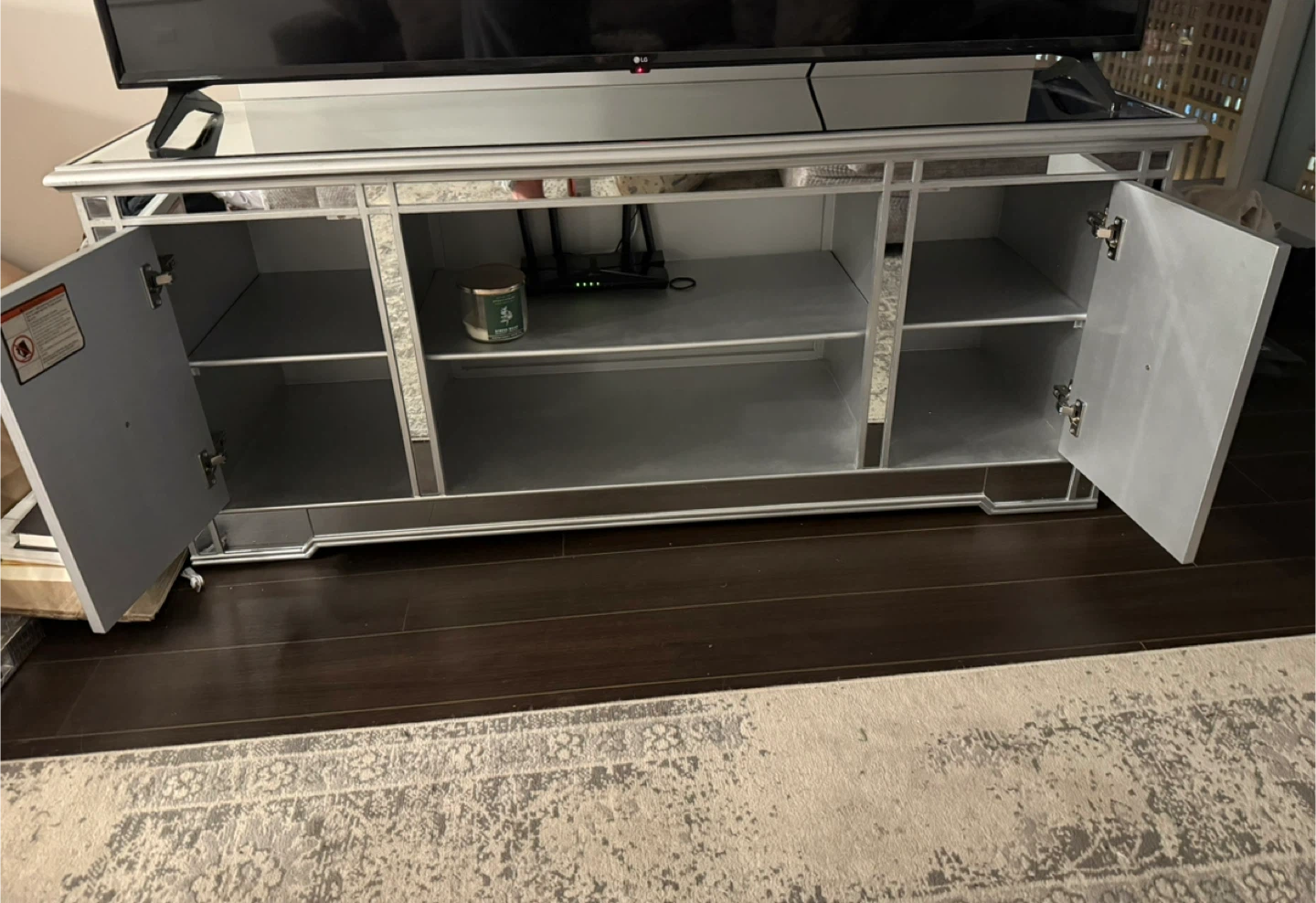 Mirrored TV Stand with Cabinet Doors - photo 2