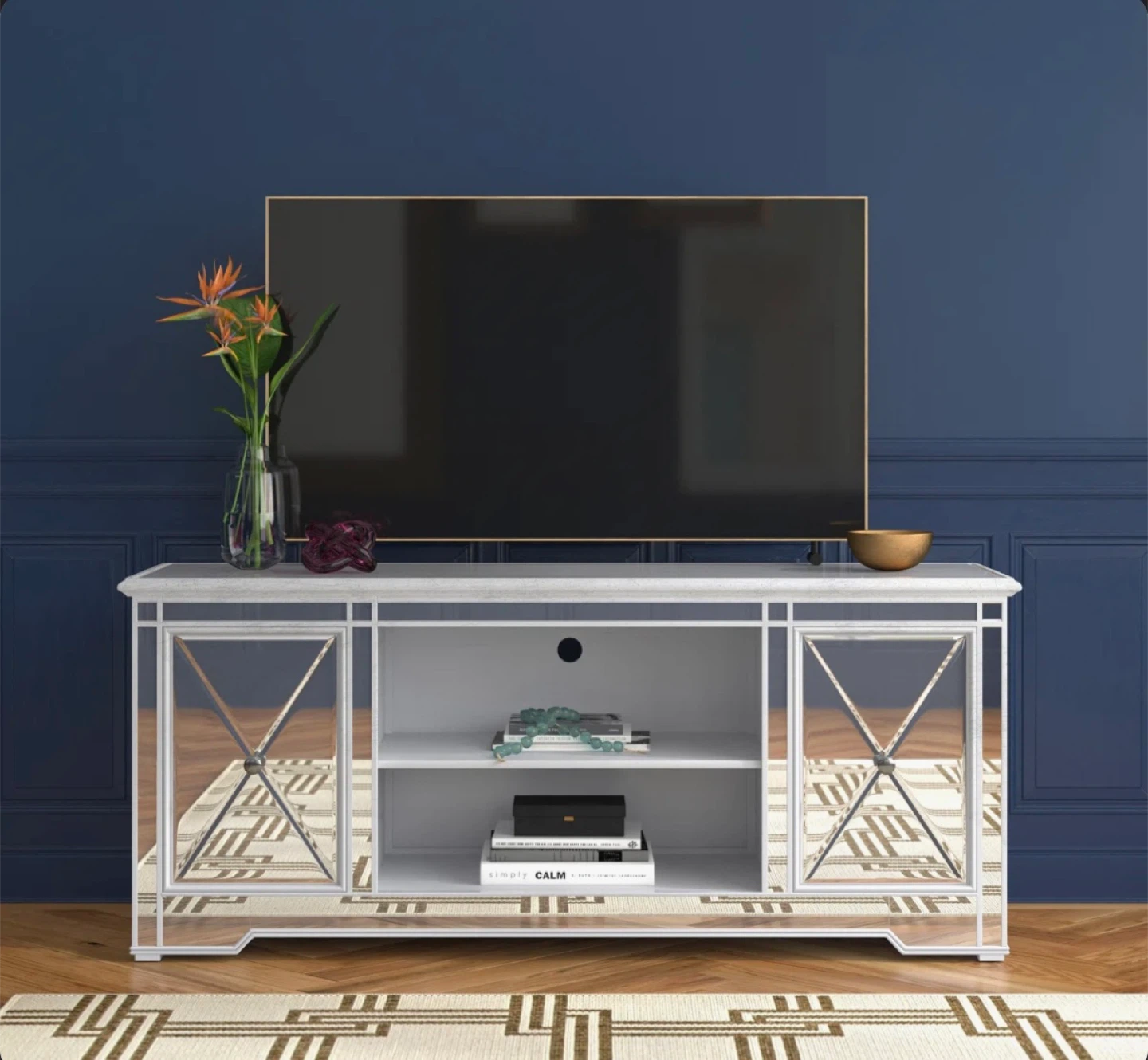 Mirrored TV Stand with Cabinet Doors - photo 4