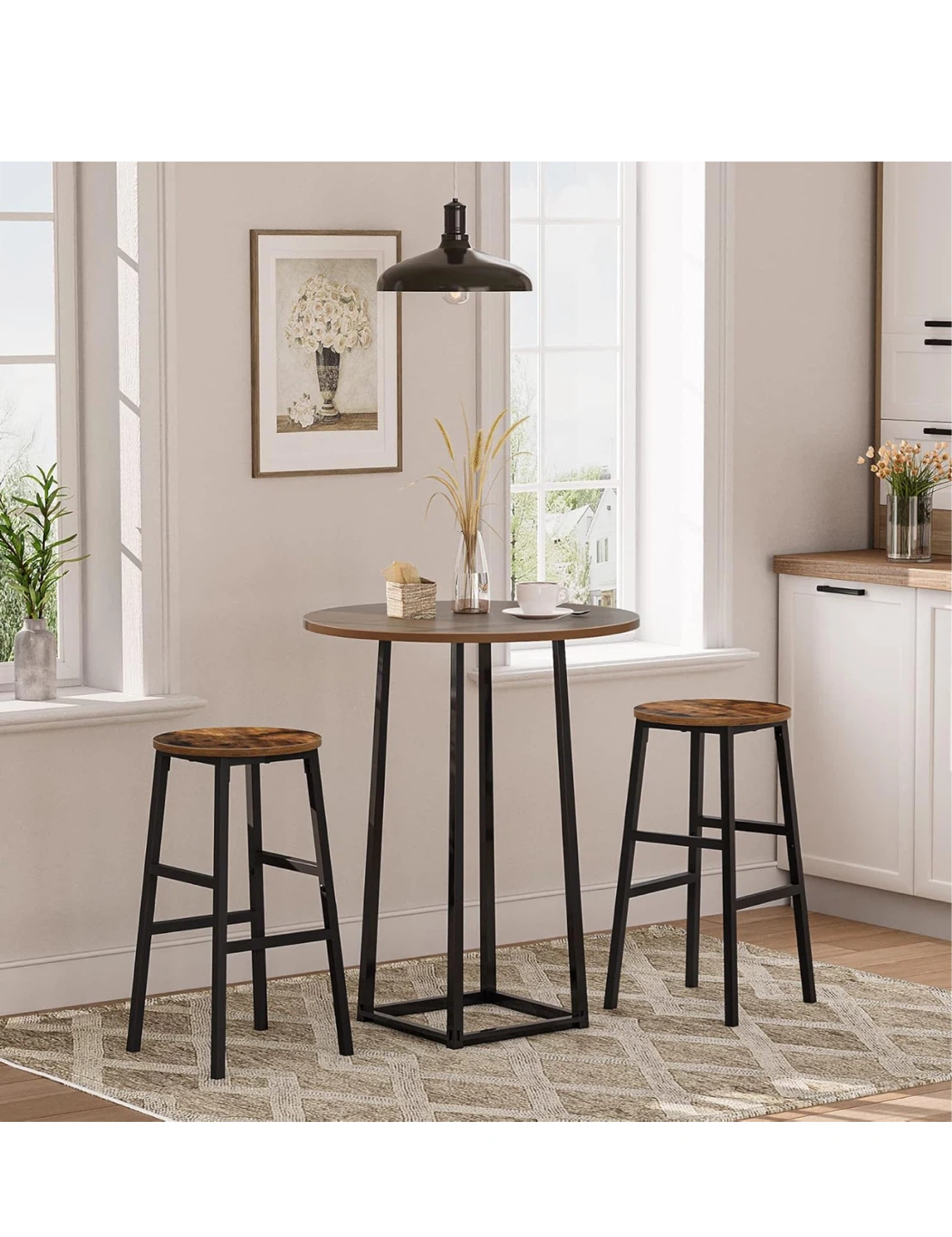 Set of 2 Rustic Brown & Black Bar Stools