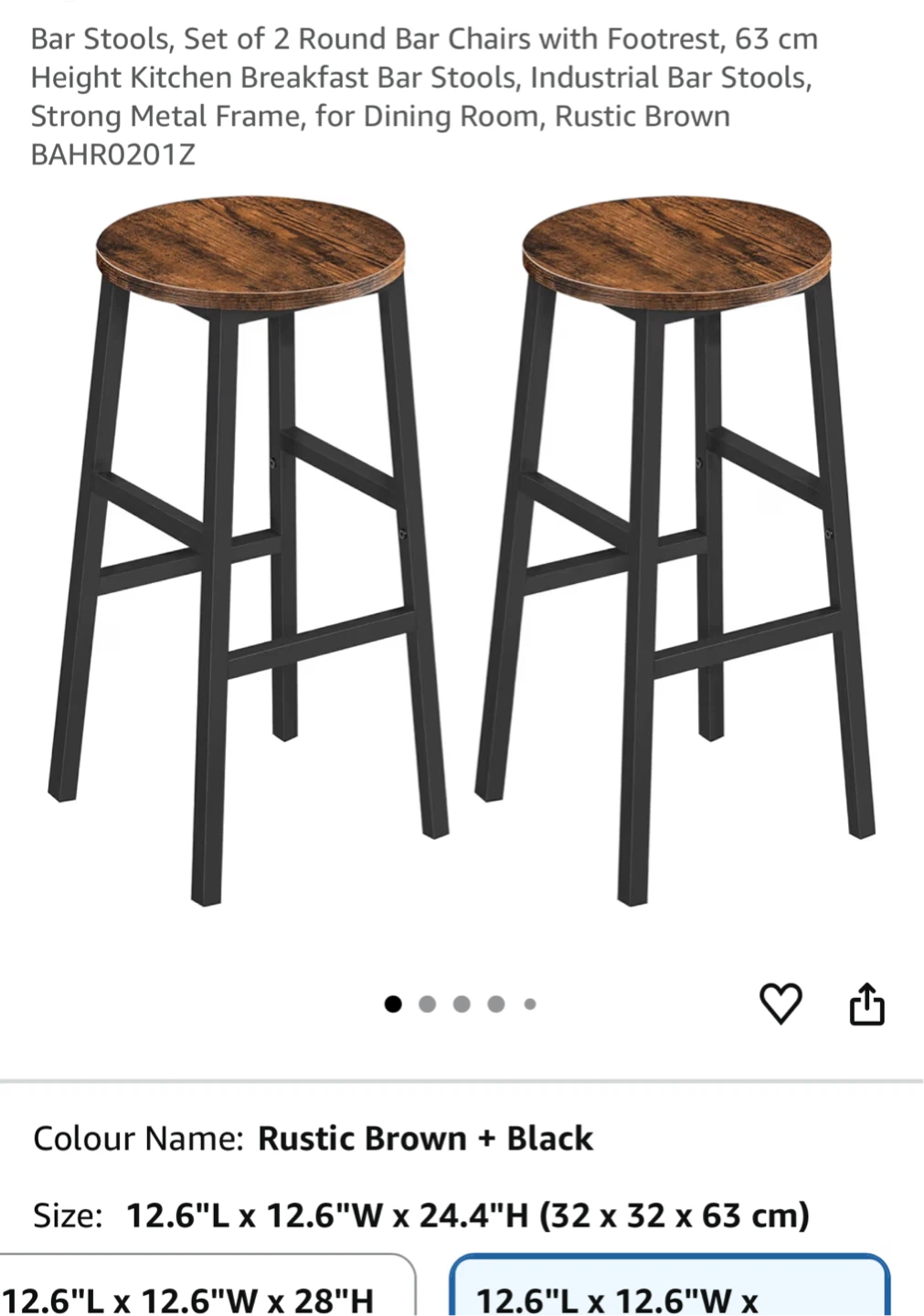 Set of 2 Rustic Brown & Black Bar Stools - photo 2
