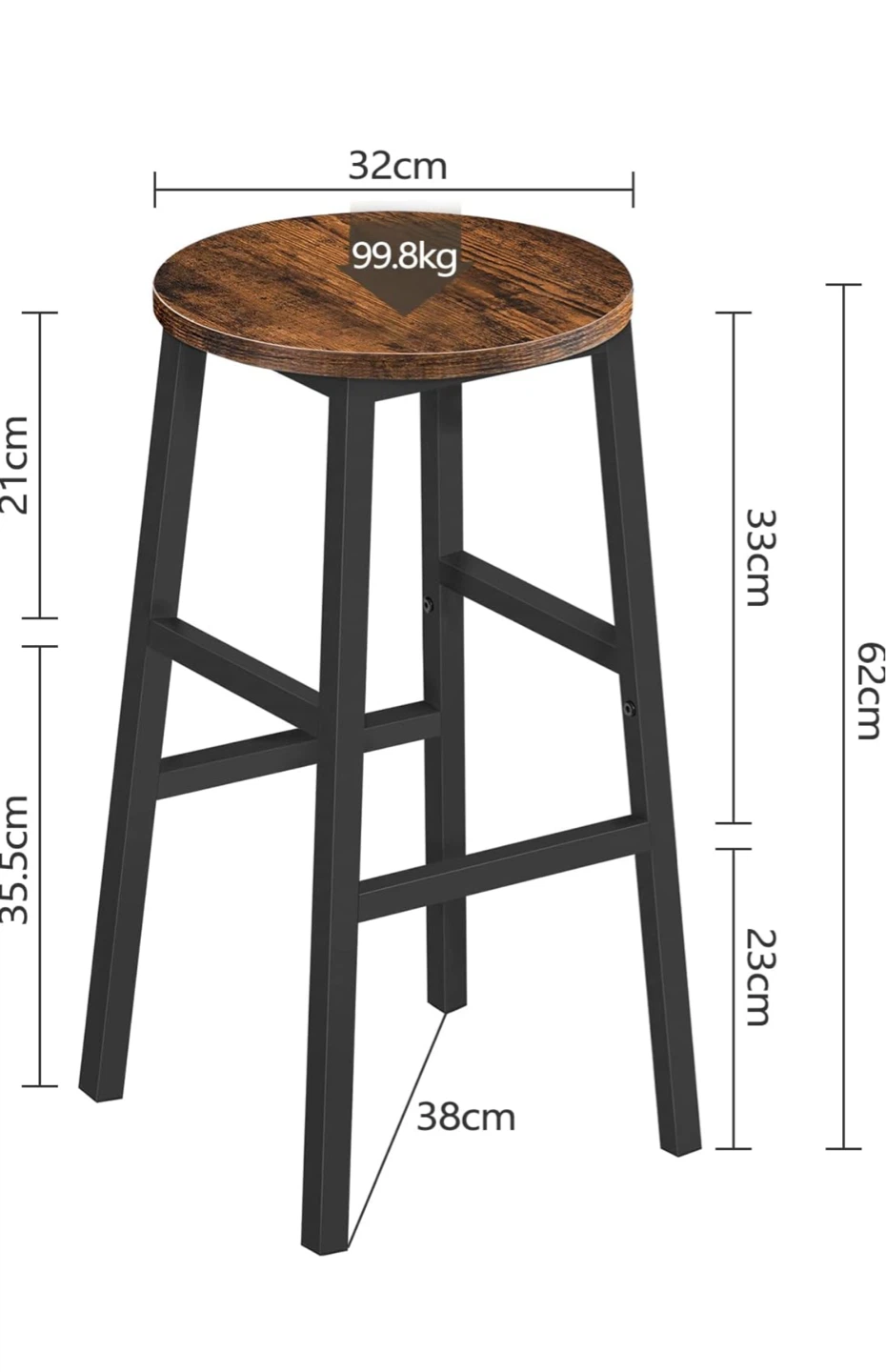 Set of 2 Rustic Brown & Black Bar Stools - photo 5