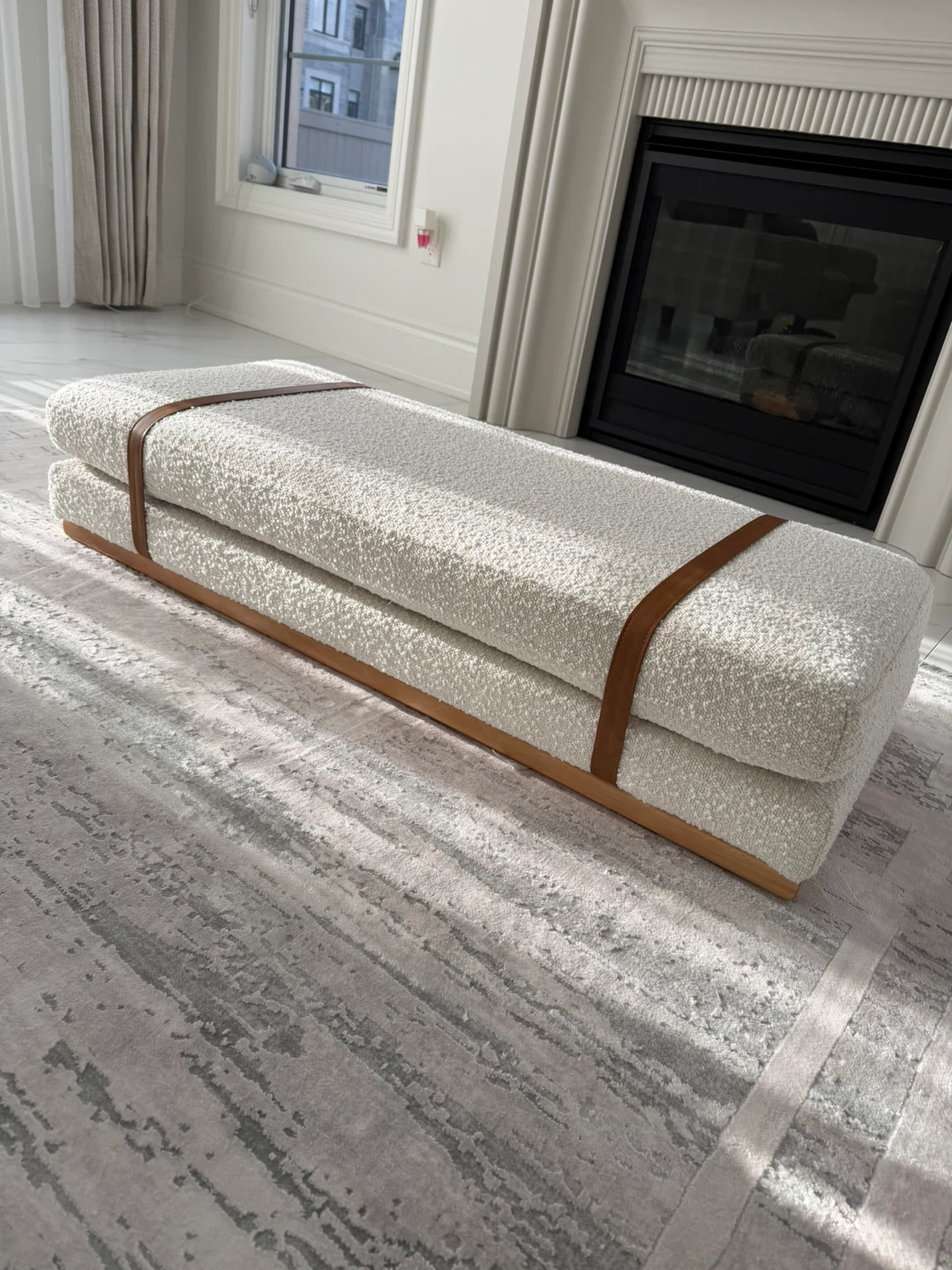 Bouclé Ottoman with Leather Straps - photo 2