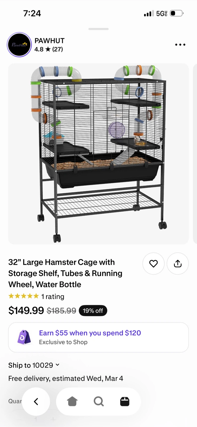 Large Hamster Cage with Storage Shelf, Tubes & Running Wheel - photo 2