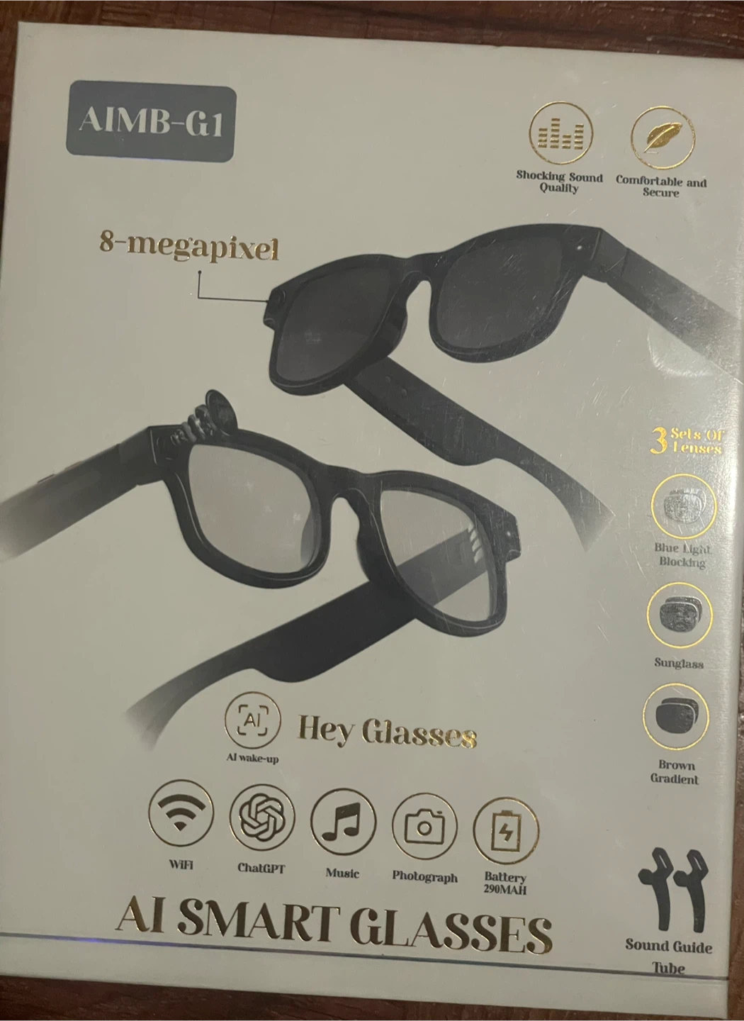 AI Smart Glasses AIMB-G1 with 8MP Camera, WiFi, ChatGPT