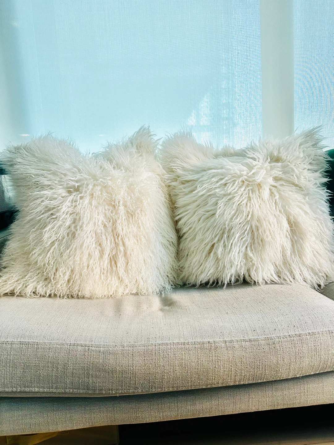 Set of 2 White West Elm Mongolian Lamb Pillows