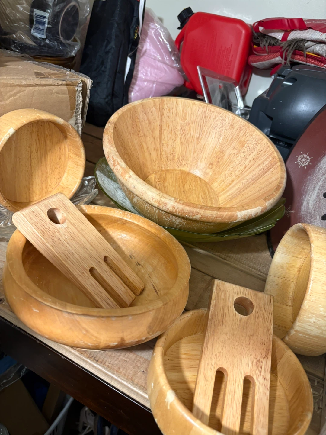 Decorative Khokhloma Spoons and Wooden Salad Bowl Set
