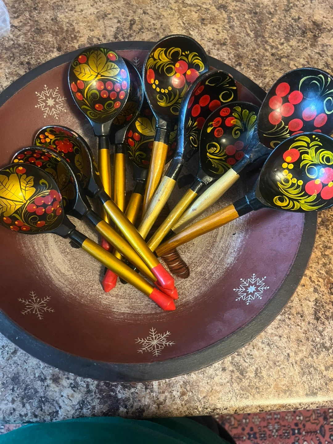 Decorative Khokhloma Spoons and Wooden Salad Bowl Set - photo 3