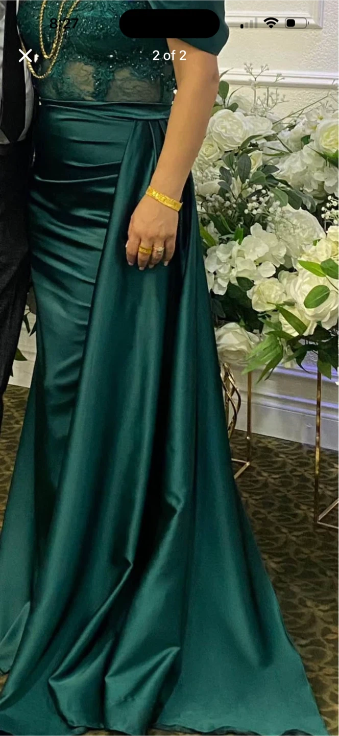 Emerald Green Off-the-Shoulder Beaded Evening Gown - photo 2