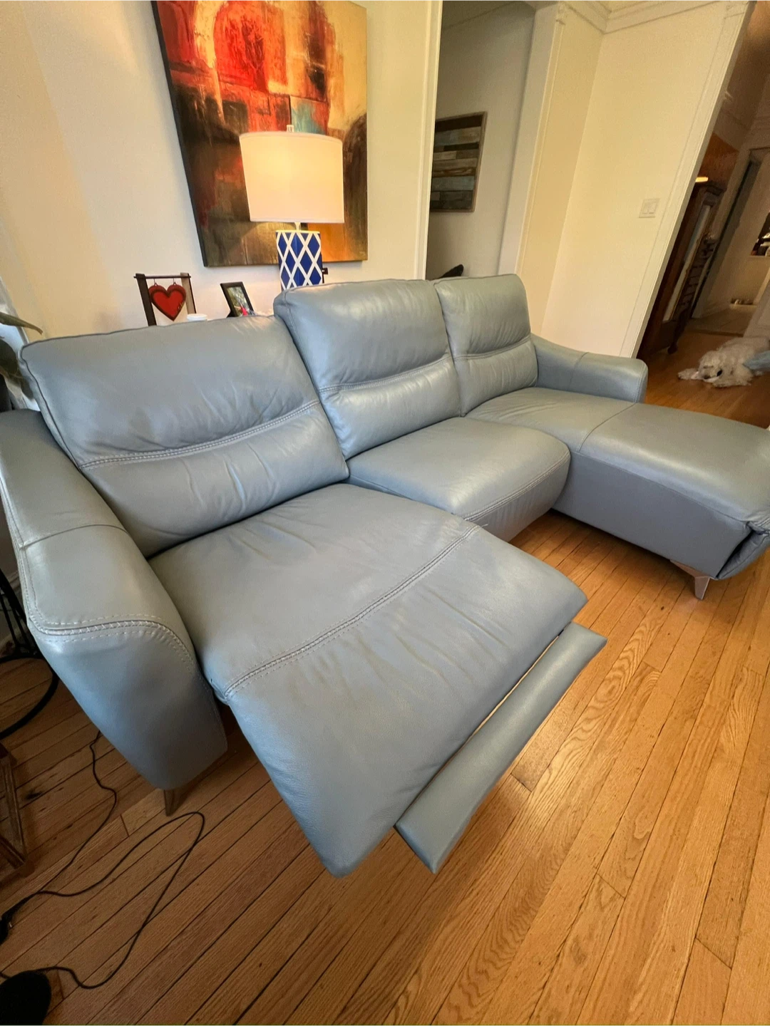 Light Blue Leather Reclining Sectional Sofa - photo 4