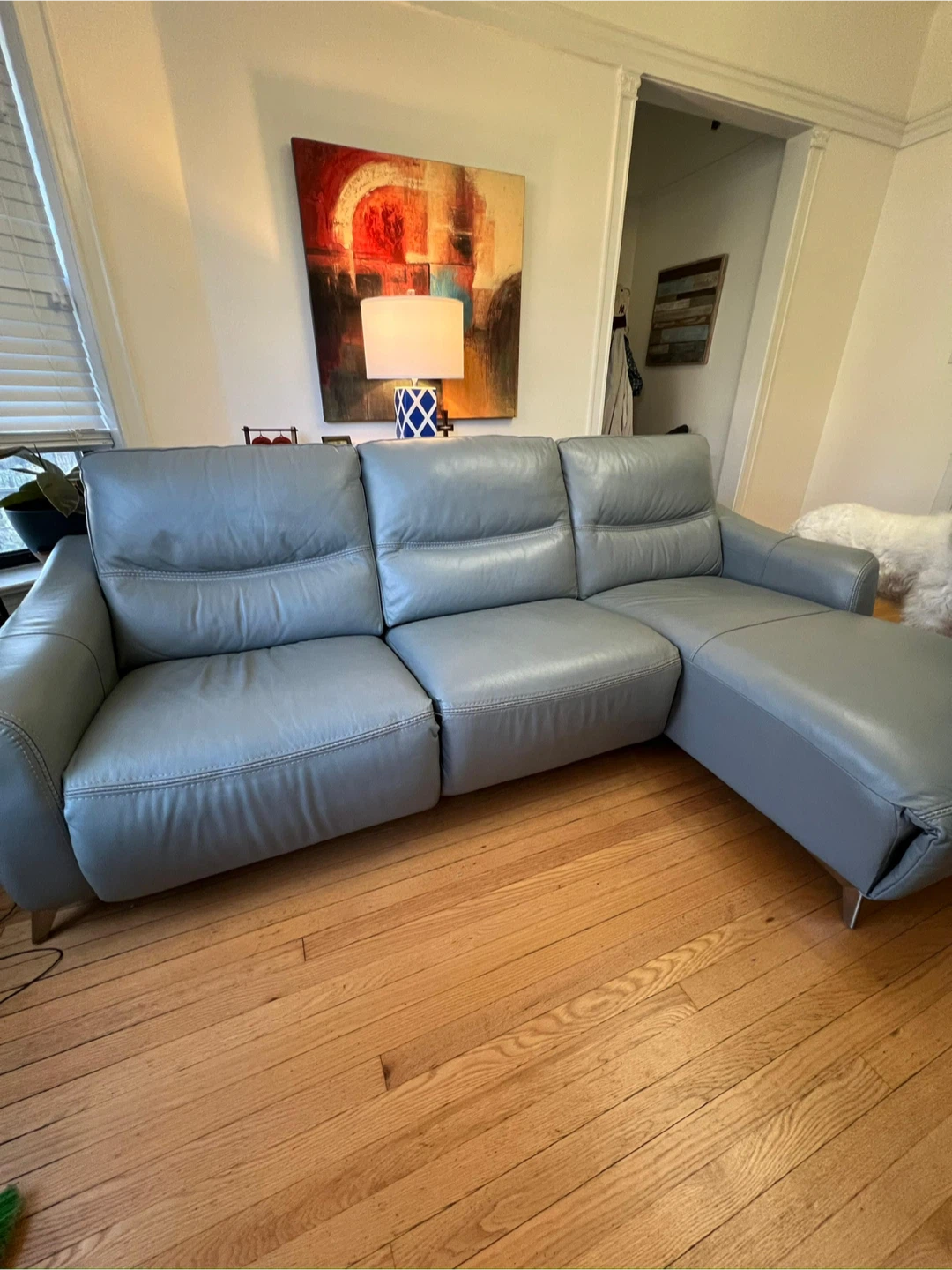 Light Blue Leather Reclining Sectional Sofa - photo 2