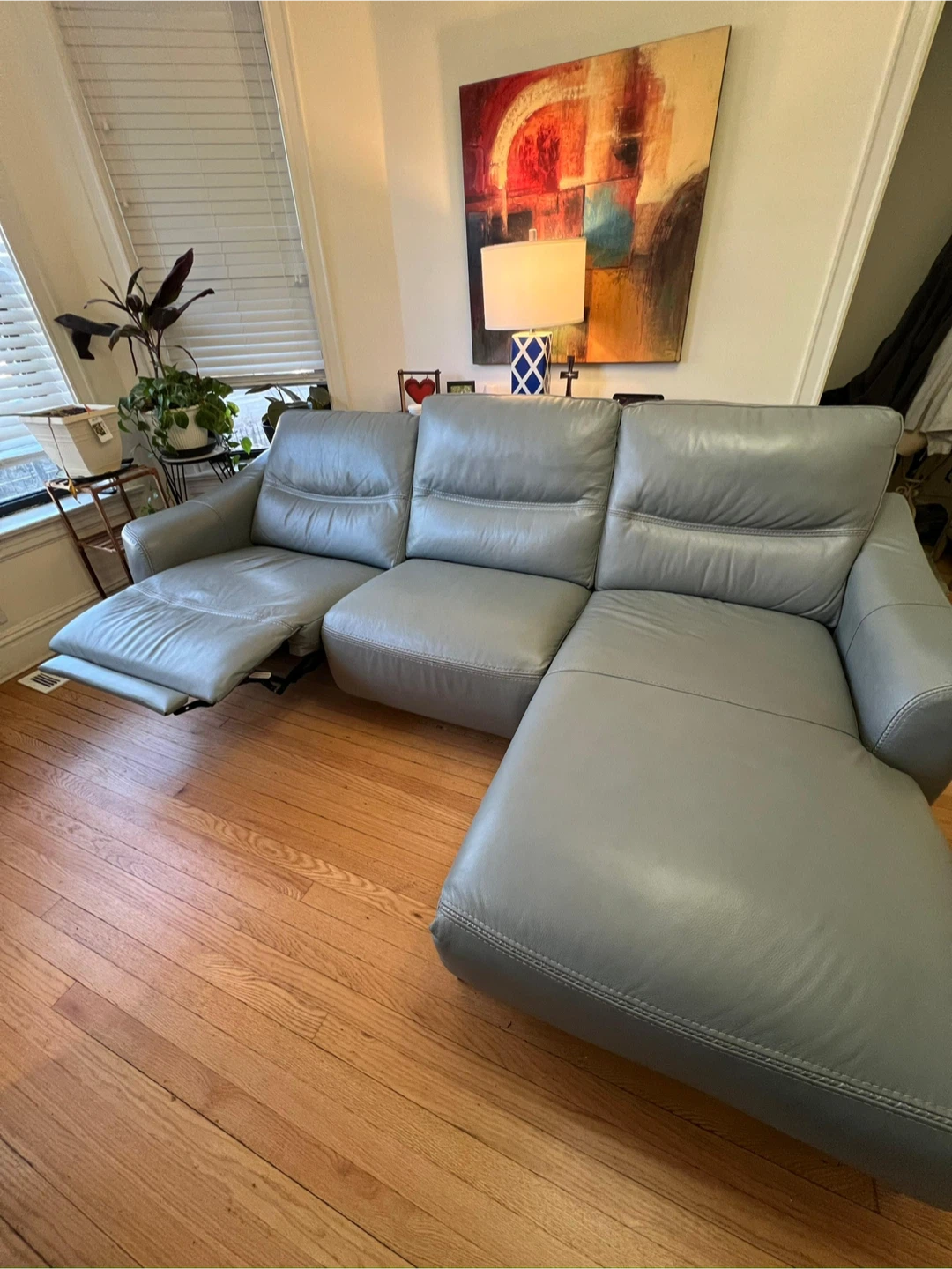 Light Blue Leather Reclining Sectional Sofa - photo 3