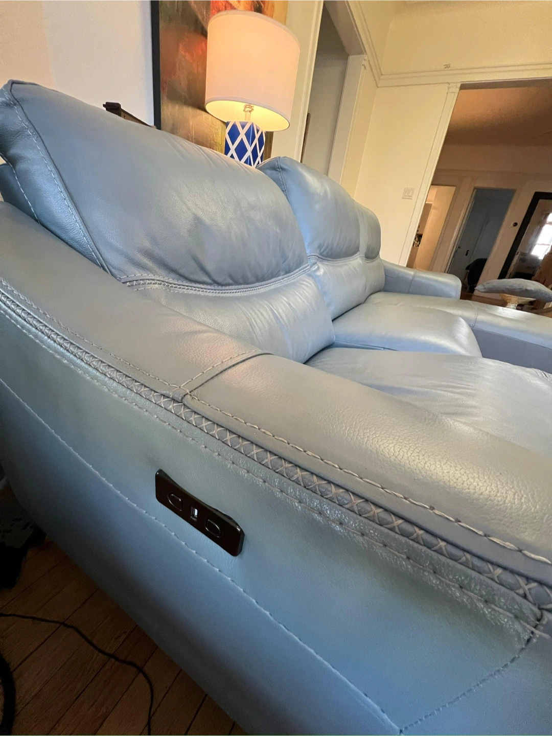Light Blue Leather Reclining Sectional Sofa - photo 5