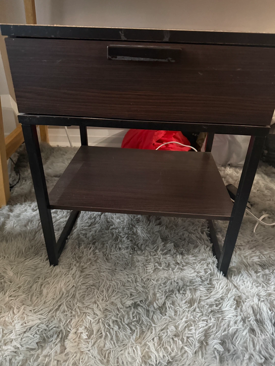 Dark Wood Nightstand with Drawer - photo 2