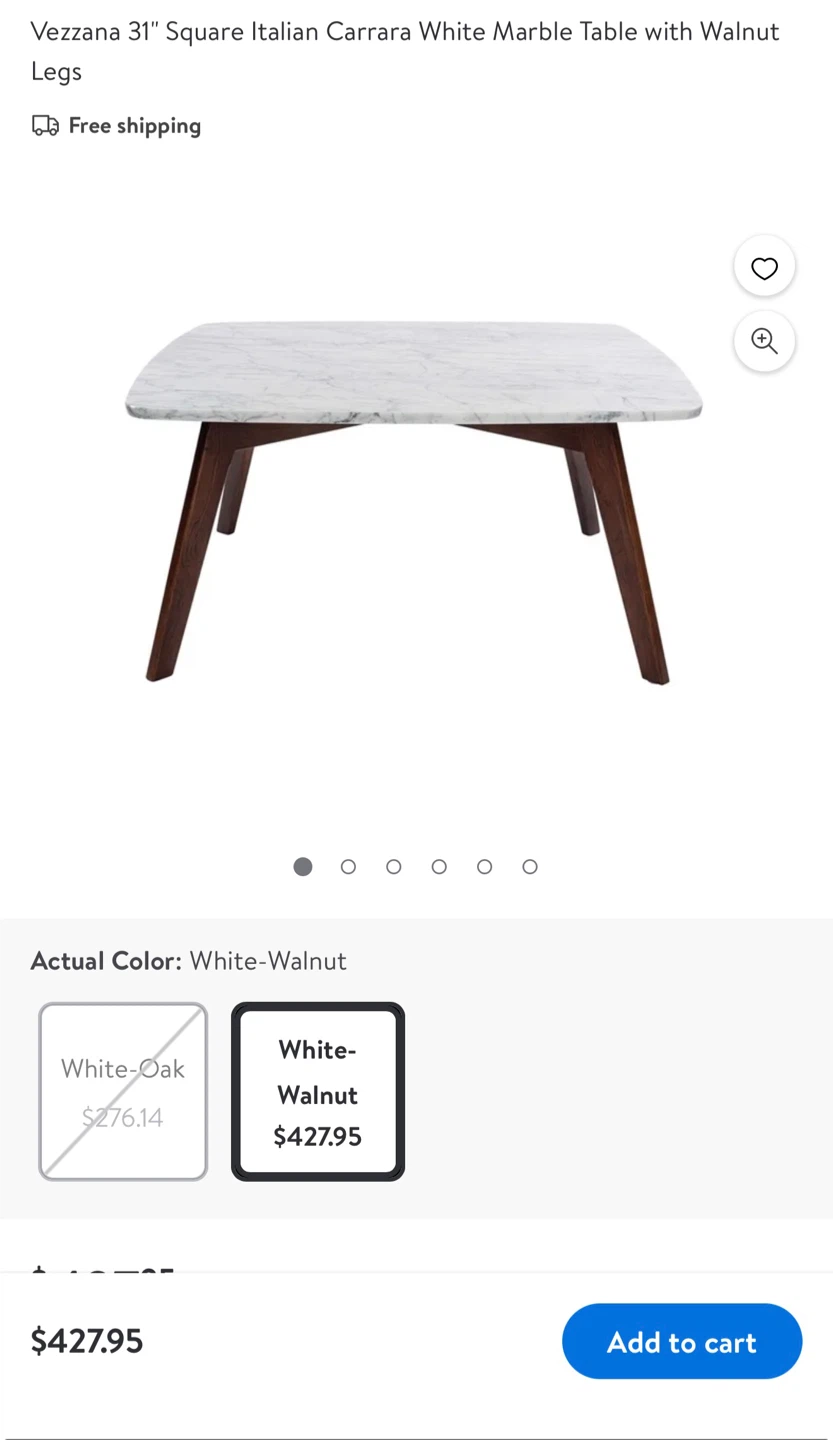 Vezzana 31" Square Italian Carrara White Marble Table