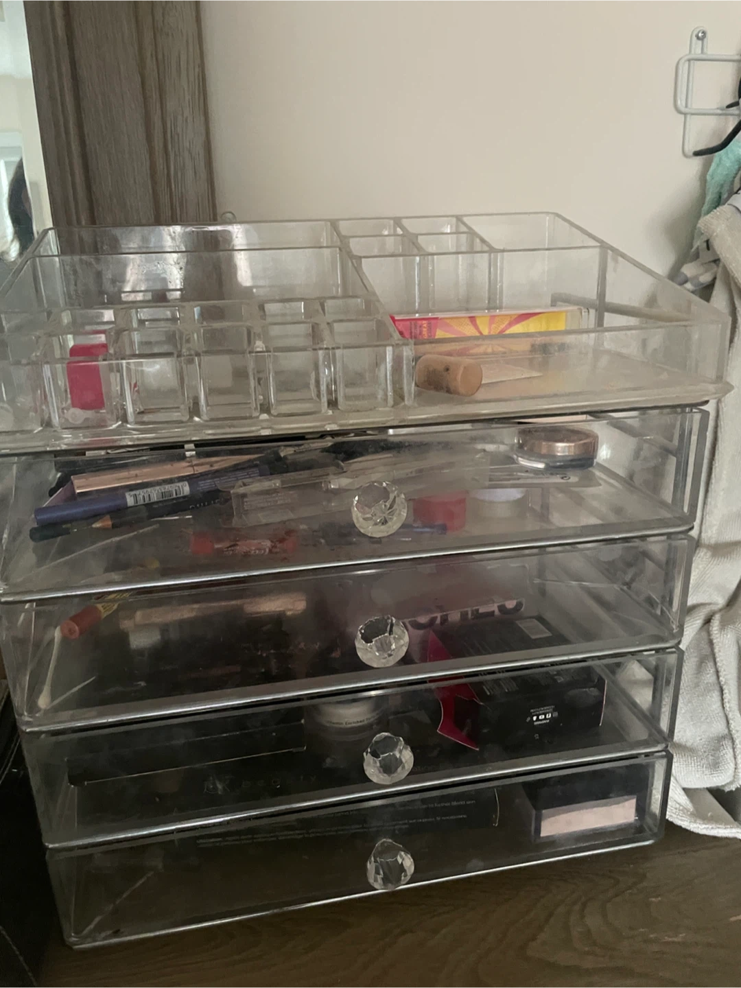 Clear 4-Drawer Makeup Organizer with Top Compartments