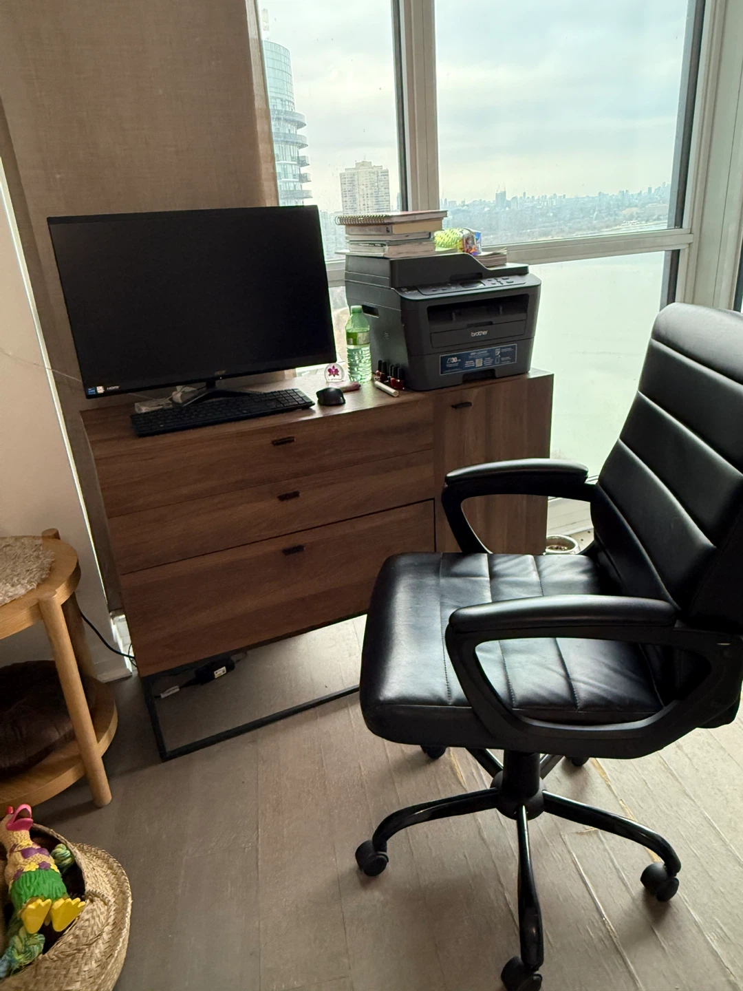 Black Faux Leather Office Chair like new - photo 2