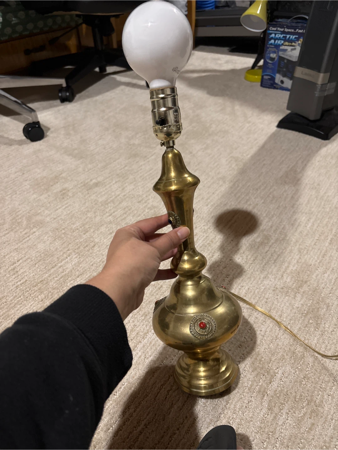 Vintage Brass Table Lamp with Decorative Inlays