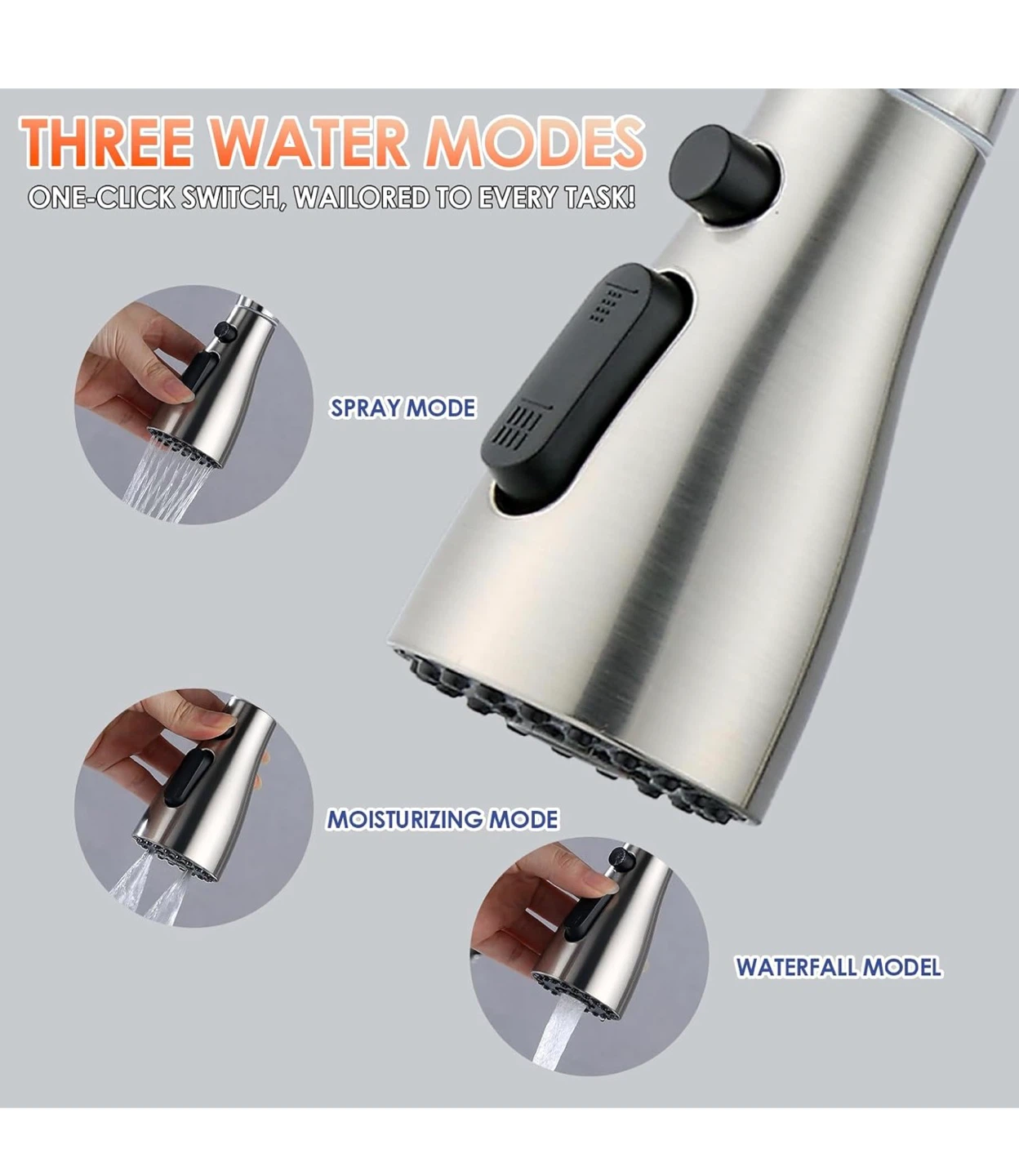 Stainless Steel Pull-Down Kitchen Faucet - 3 Water Modes KF5 - photo 5