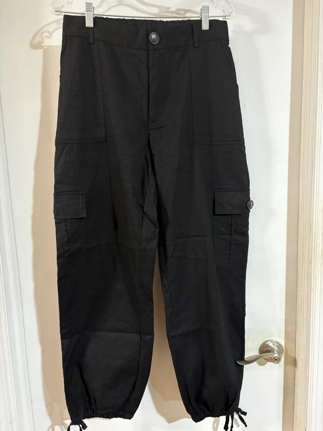 Black Cargo Pants with Drawstring Ankles