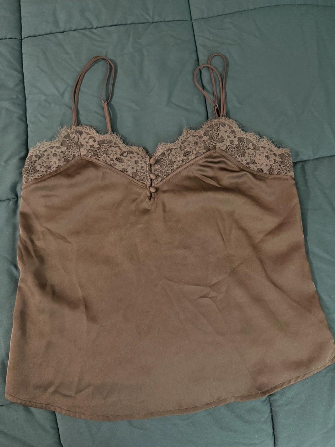 Brown Satin Camisole with Lace Trim - photo 2