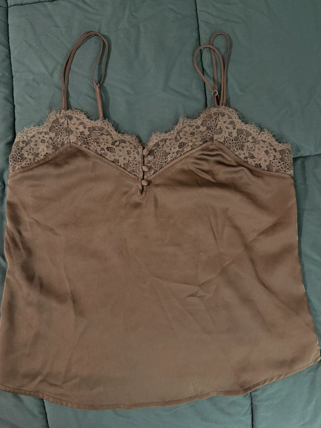 Brown Satin Camisole with Lace Trim