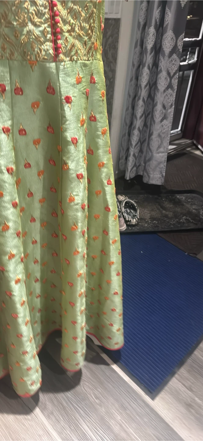 Light Green Embroidered Kurti Dress with Pink Trim - photo 2