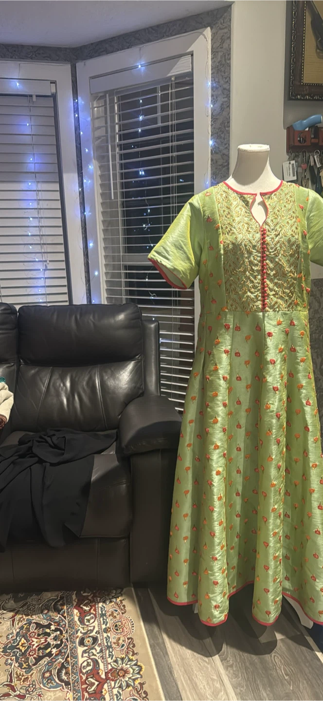 Light Green Embroidered Kurti Dress with Pink Trim - photo 3