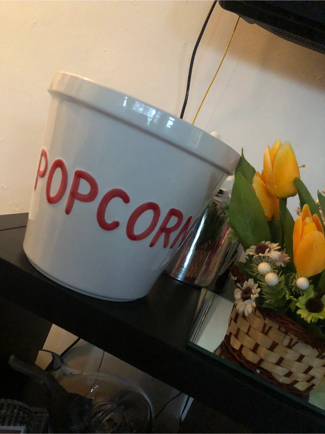 White Ceramic "Popcorn" Container