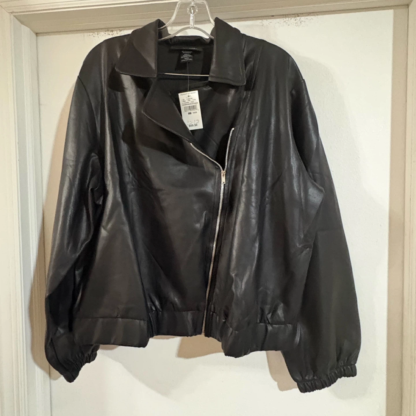 Ashley Stewart Black Faux Leather Moto Jacket