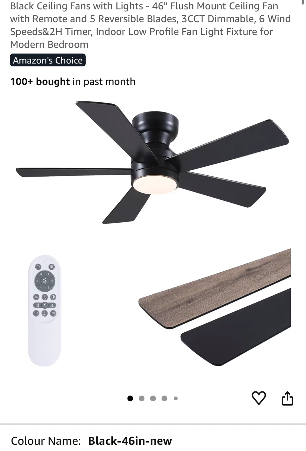 Black Flush Mount Ceiling Fan with Lights and Remote - 46" CF4