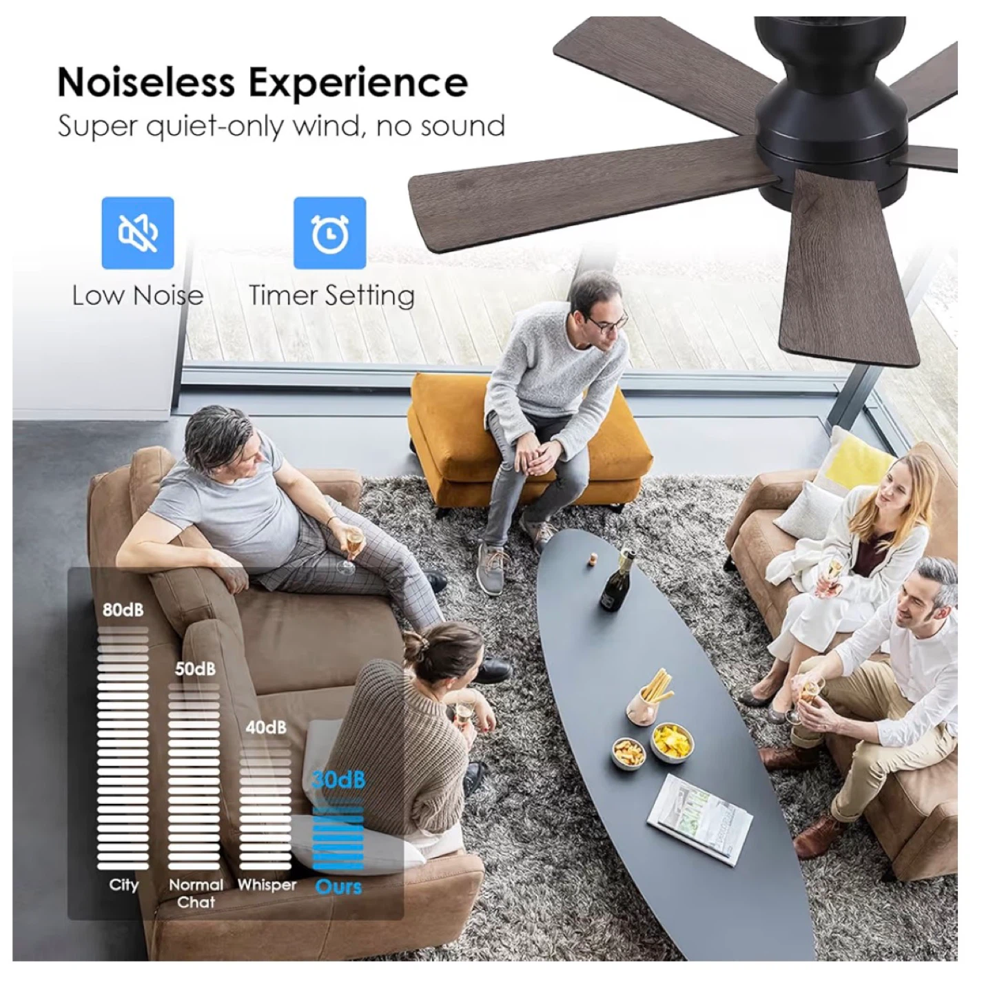 Black Flush Mount Ceiling Fan with Lights and Remote - 46" CF4 - photo 5
