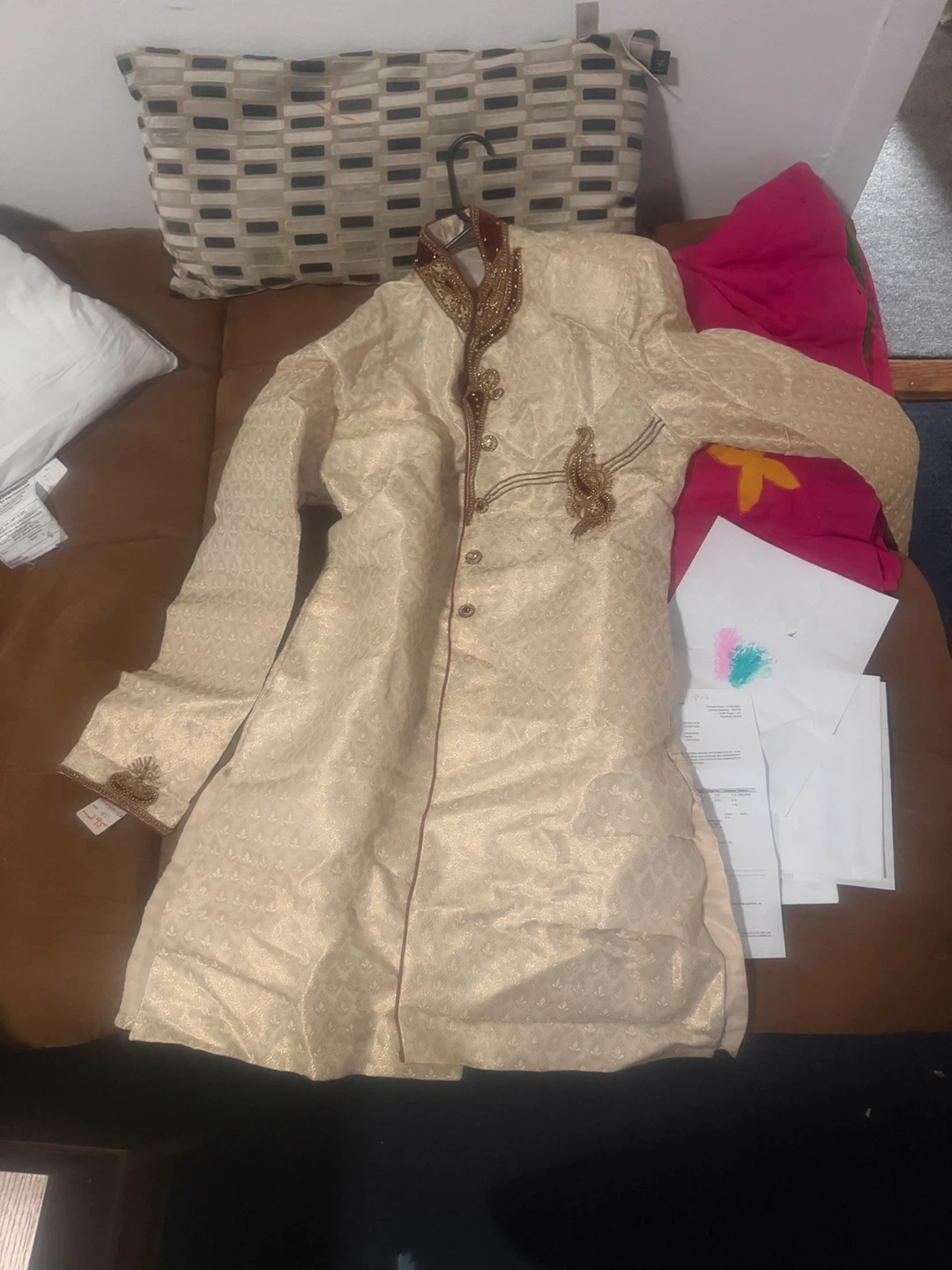 Cream and Gold Embellished Sherwani