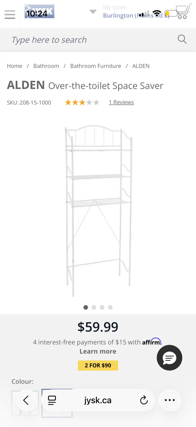 ALDEN White Over-the-Toilet Space Saver Shelf