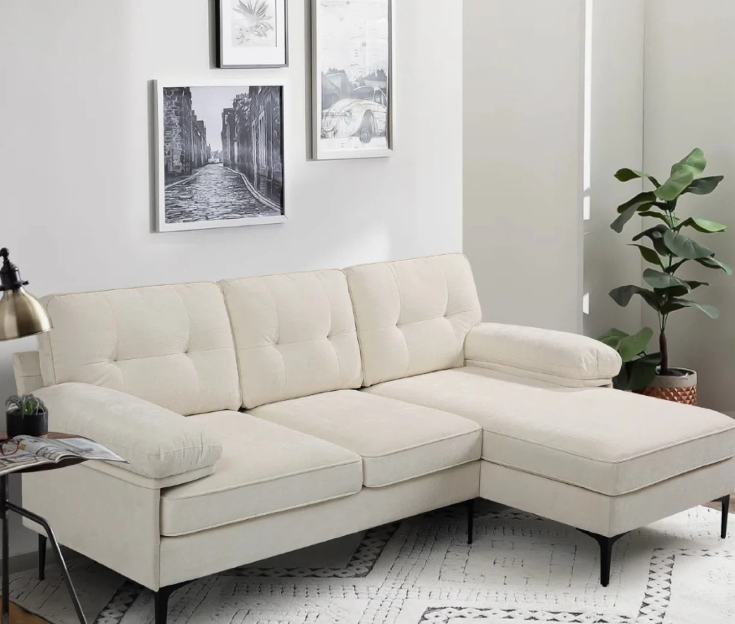 Cream Upholstered Sectional Sofa