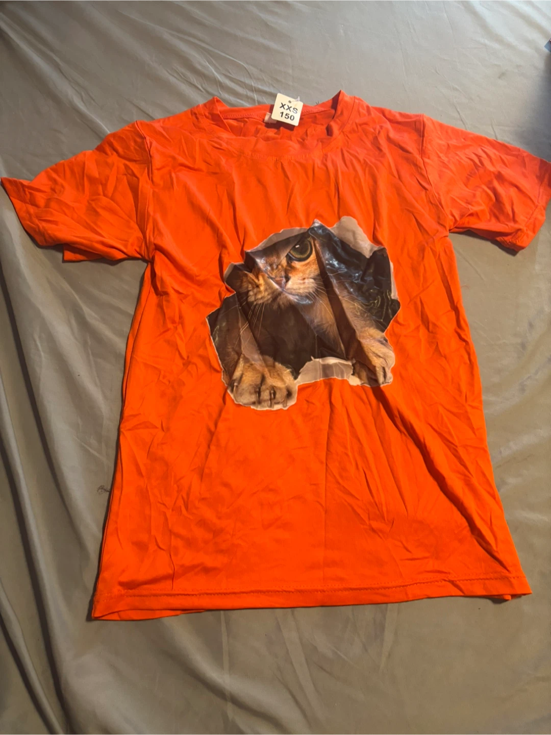 Orange T-Shirt with Cat Graphic - XXS