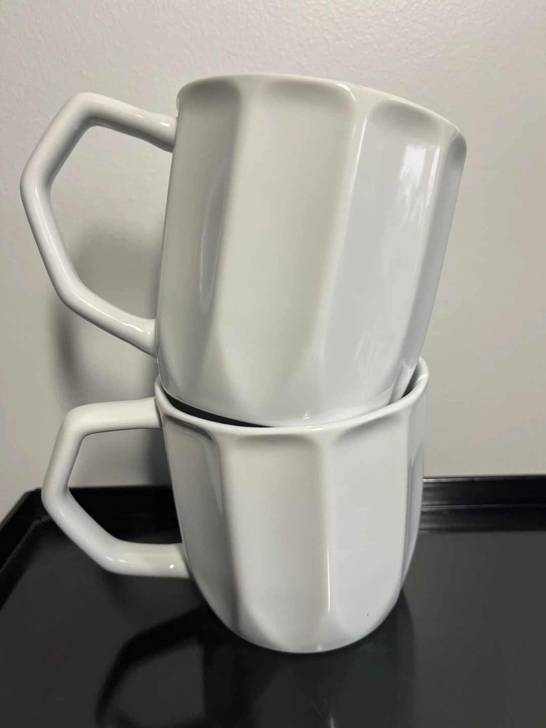 Set of 2 White Geometric Mugs