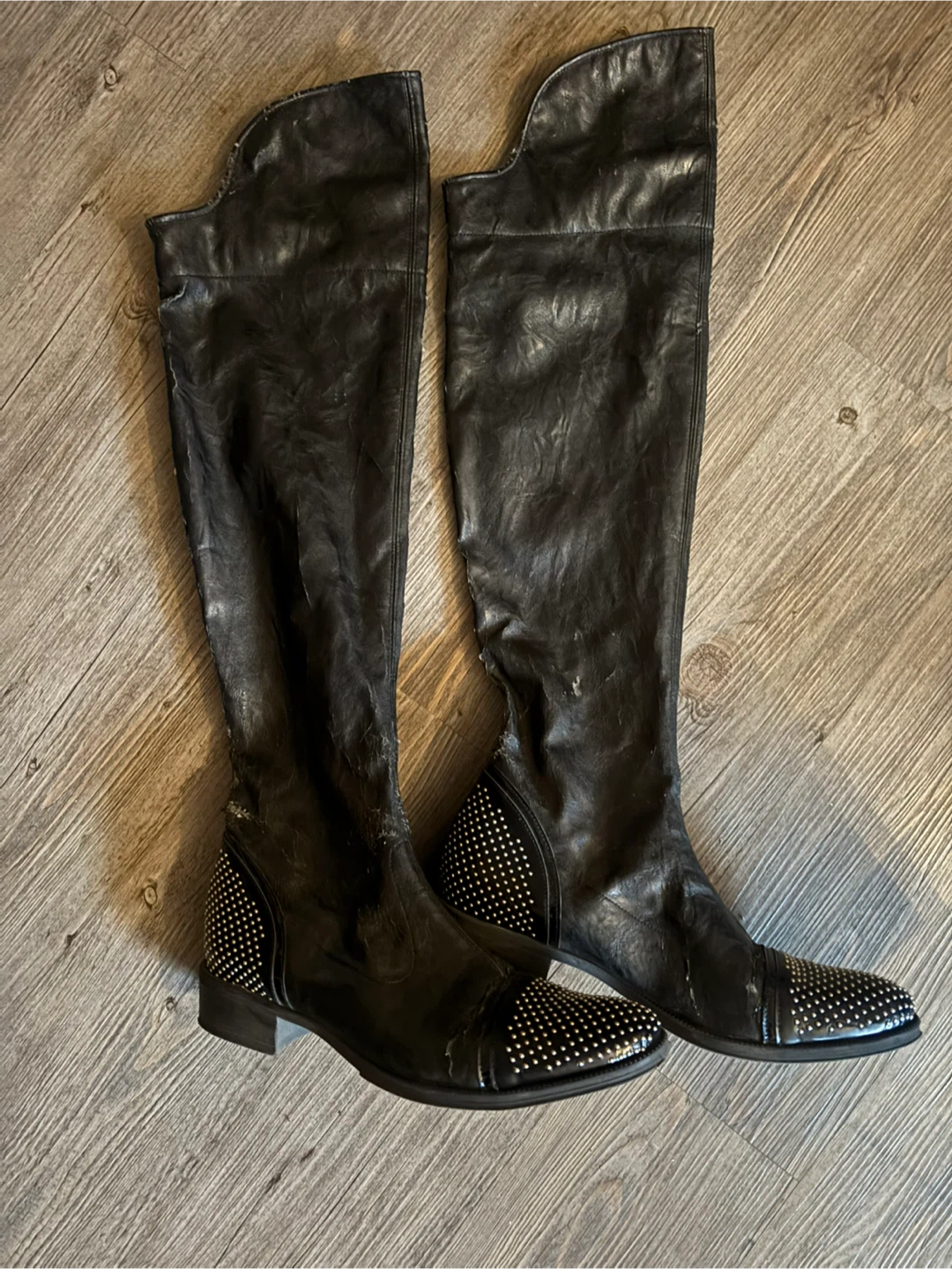 Made in Italy Black Studded Knee-High Boots