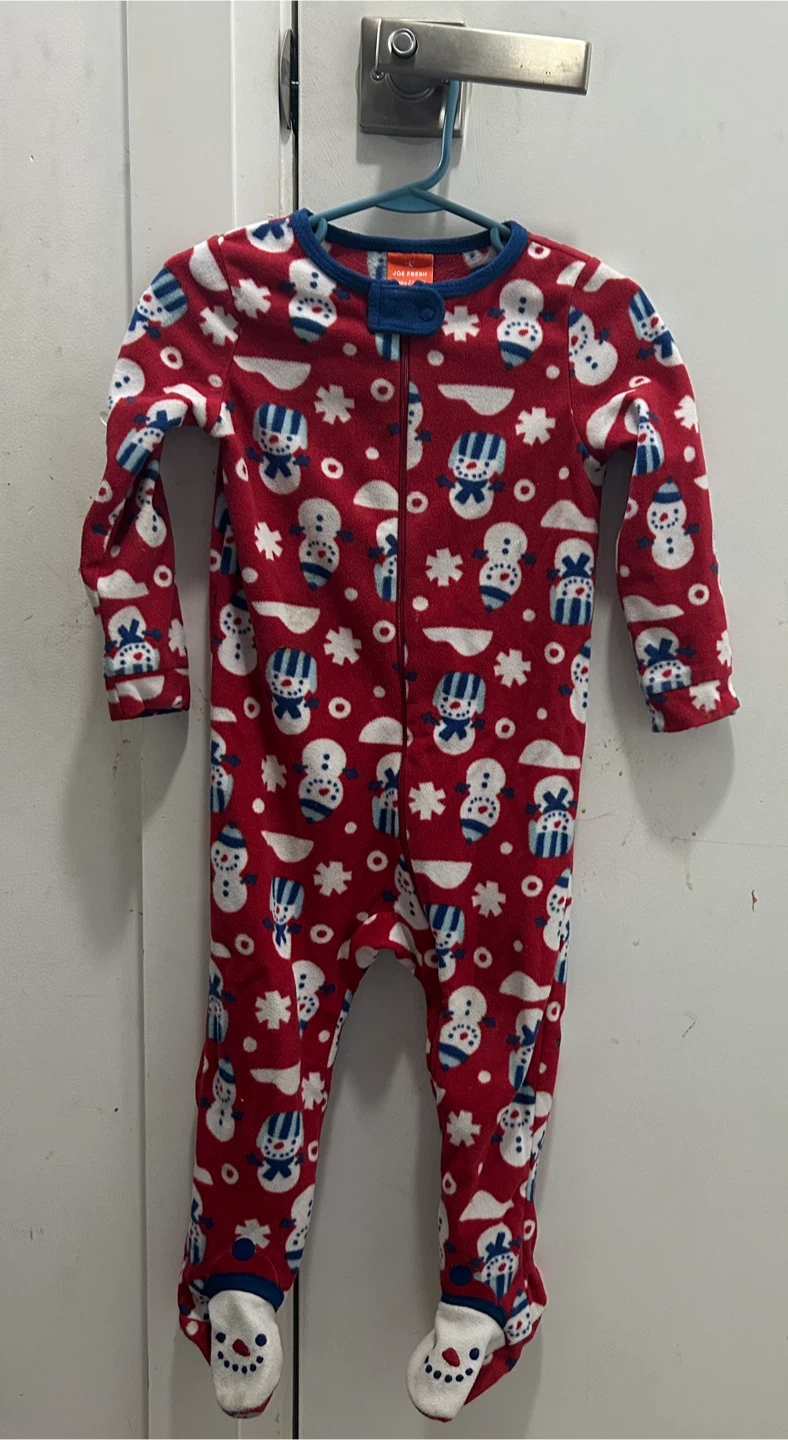 Joe Fresh Red Snowman Fleece Footed Pajamas